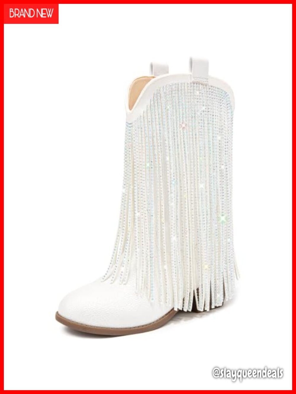 Girls Rhinestone Fringe Cowboy Boots Pointed Toe Pull On Western Boot